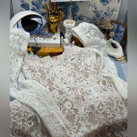 🆕 BRONX & BANCO 🧿 NWOT Colette Lace Long Sleeve Mini Dress, White Sz XS / US 2 - Picture 14 of 16